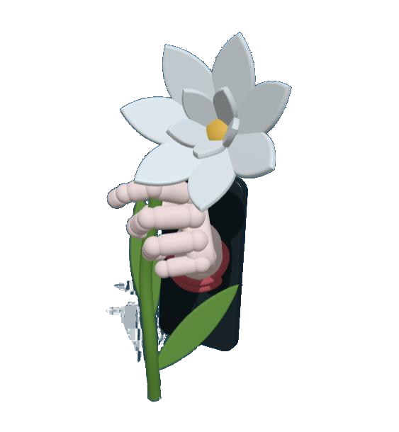 Une main sort d'un appareil et cueille délicatement une fleur